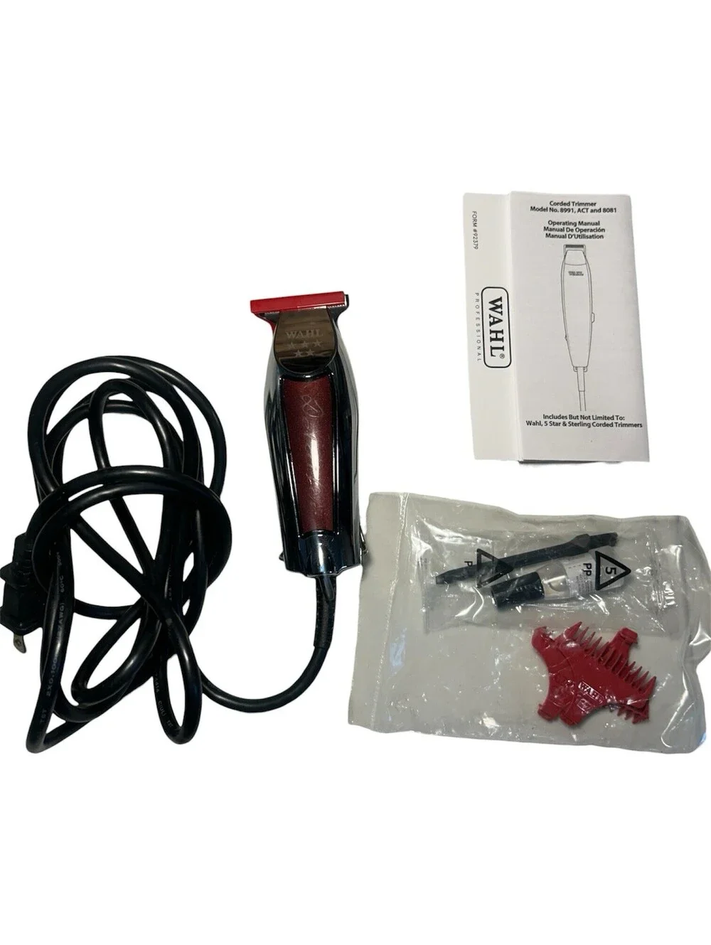 Wahl Professional 8081 5 Star Series Corded Detailer Trimmer Burgandy - New!